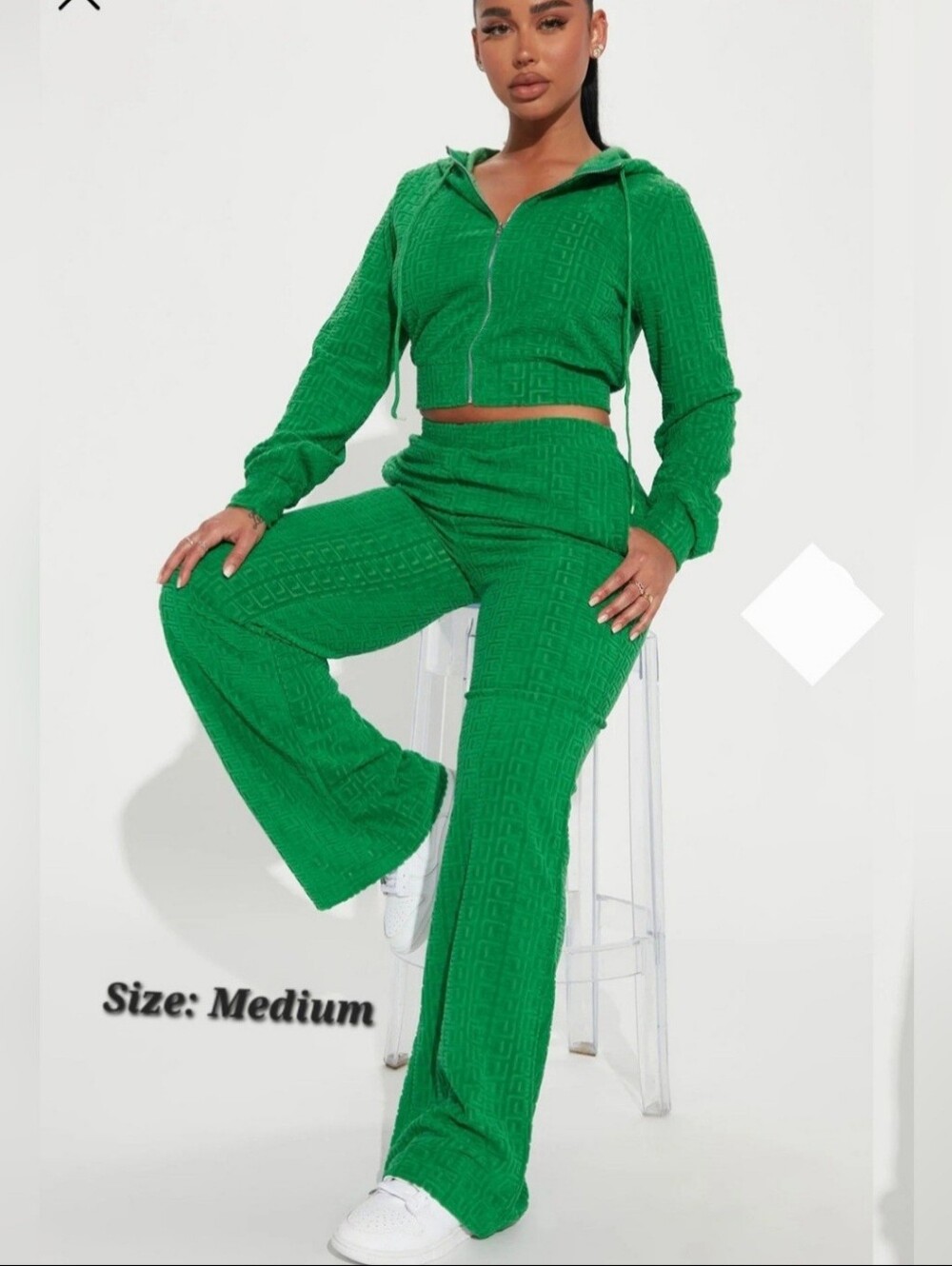 Fashion Nova Mine For The Day Green Cropped Hoodie Women's Pant Set Size Medium